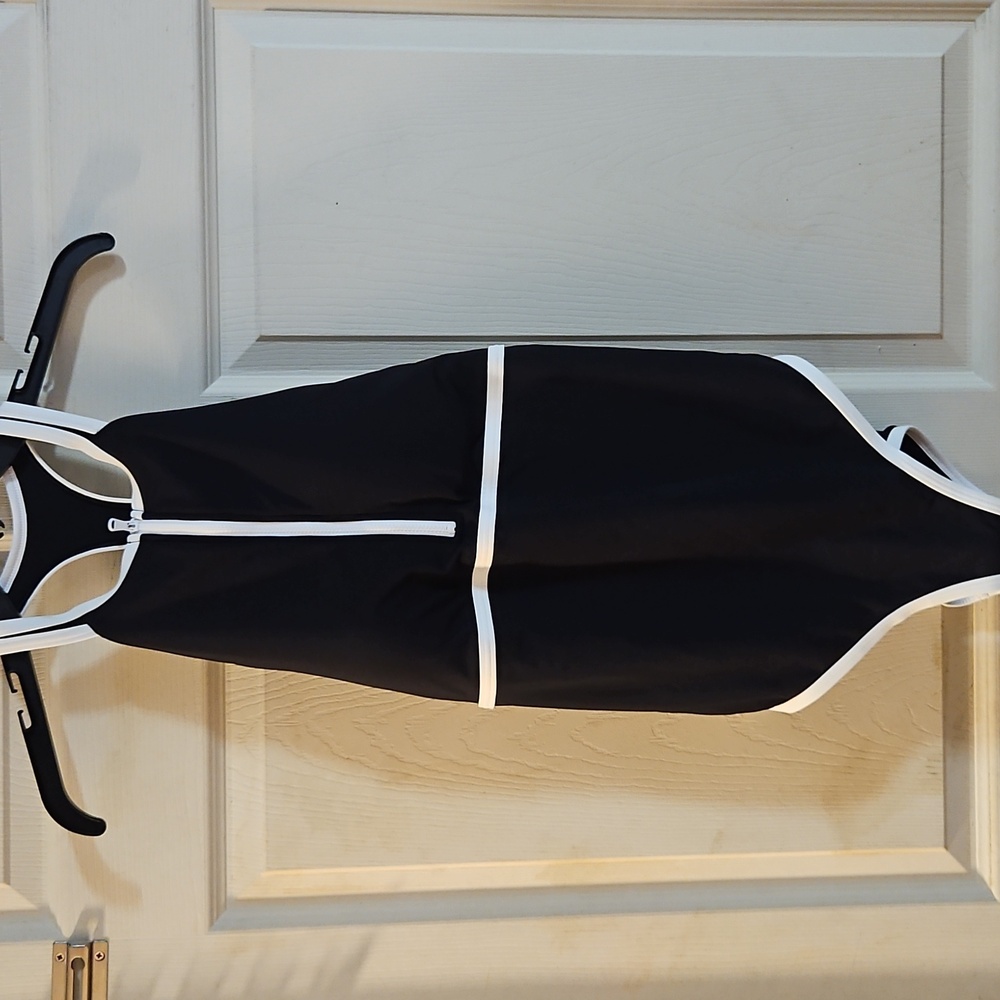 CALIA Women's Halter Racerback Cheeky One Piece Swimsuit: BLACK/WHITE: NWT: 12